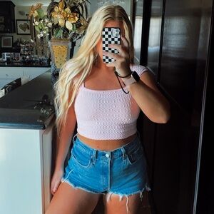 Pink smocked cropped top